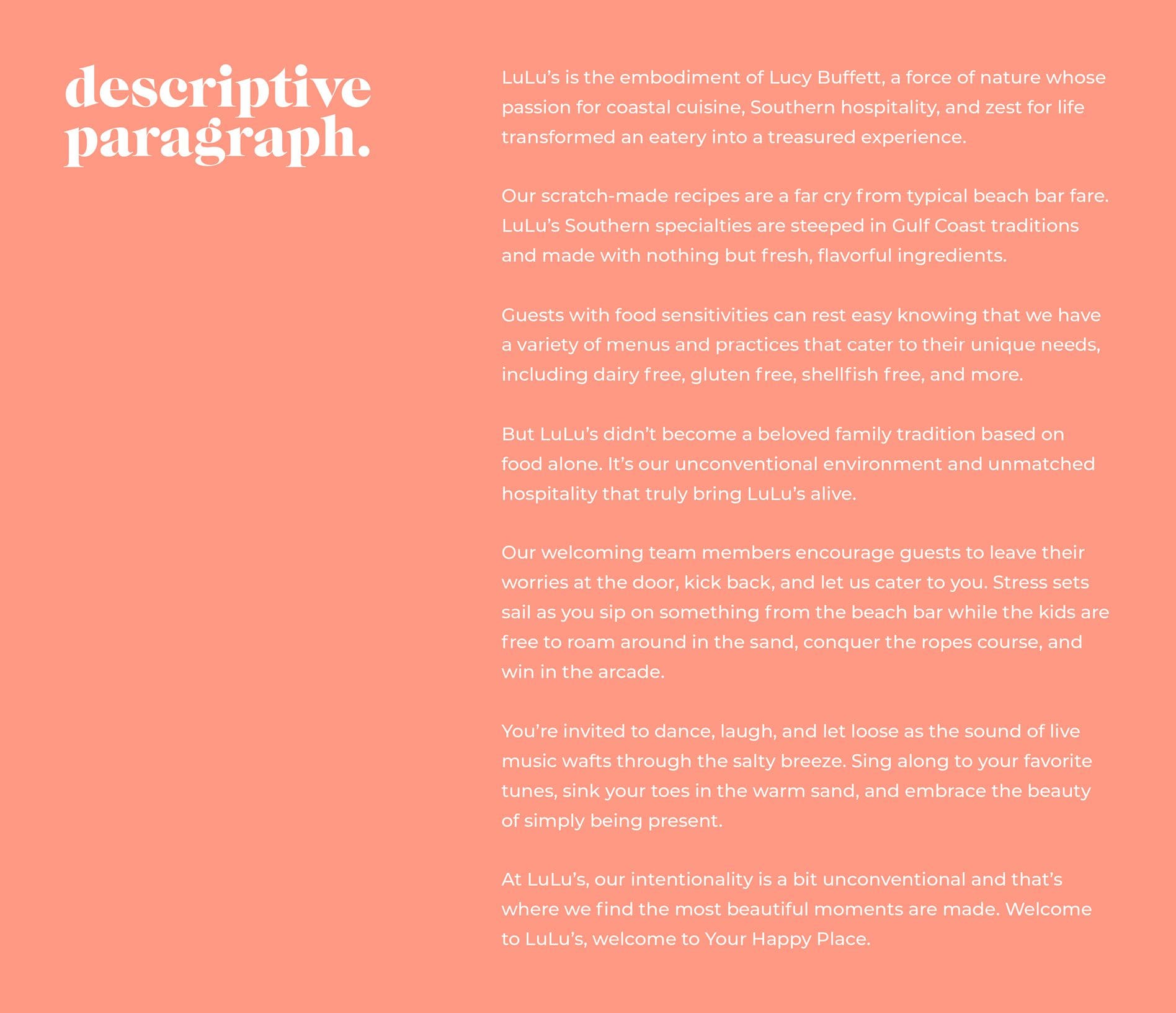 restaurant descriptive paragraph