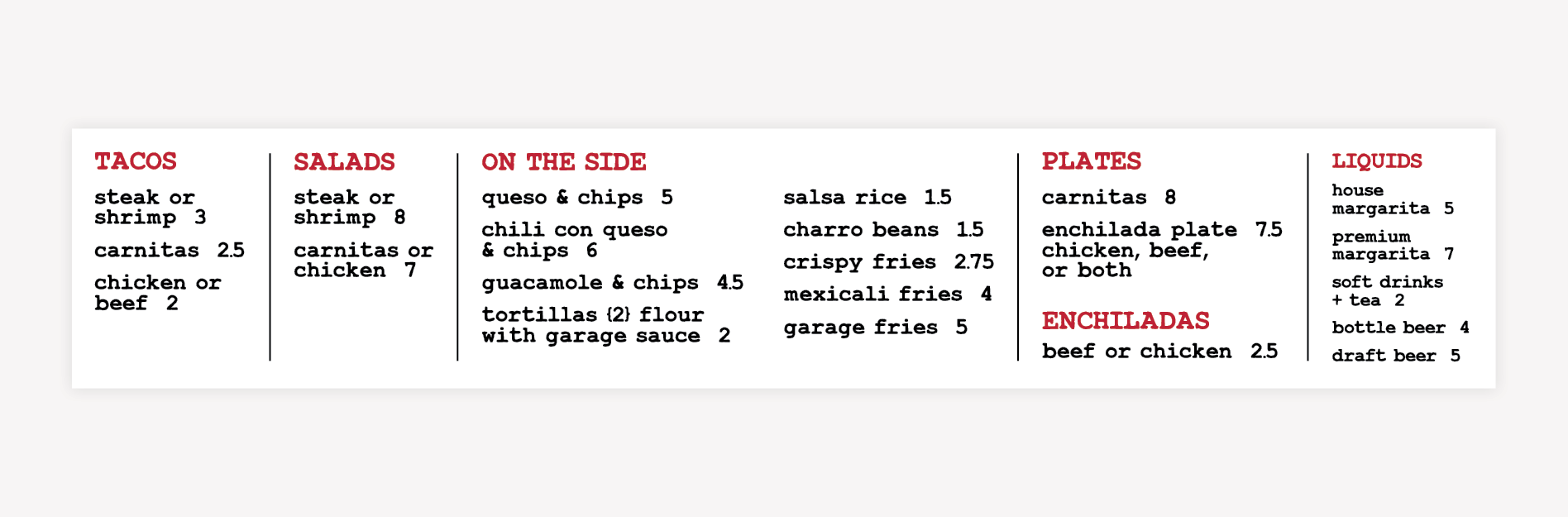 taco menu boards